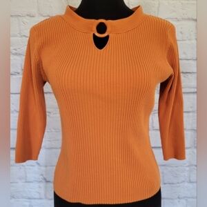 Silx by August Silk, Orange Textured 3/4 Sleeve Sweater